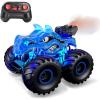 imageThreeking 118 Dinosaur RC Car Remote Control Cars Trucks Toy 4WD OffRoad Car Toys with Lights Spray Suitable for All Terrain Gifts Presents for BoysGirls Ages 6 BlueBlue