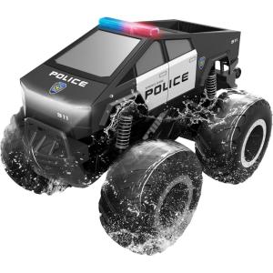 imageGoBang 116 Amphibious Cyber Police Car Monster Truck Toys Remote Control Car Waterproof Rc Cars 4WD All Terrain OffRoad Trucks for 6 7 8 9 10 11 12 Year Old Boys Girls Gifts PresentsBlack