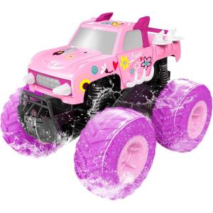 imageThreeking 116 Waterproof Monster Truck Pickup Toys RC Cars Remote Control Car Truck Toys 4WD All Terrain OffRoad Car Toy Gifts Presents 6 7 8 9 10 11 12 Year Old Kids Boys Girls ToysPink