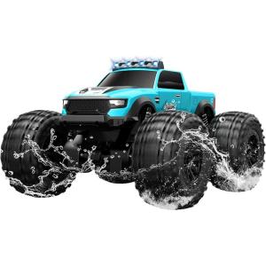 imageThreeking 116 Waterproof Monster Truck Pickup Toys RC Cars Remote Control Car Truck Toys 4WD All Terrain OffRoad Car Toy Gifts Presents 6 7 8 9 10 11 12 Year Old Kids Boys Girls ToysBlue