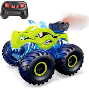imageThreeking 118 Dinosaur RC Car Remote Control Cars Trucks Toy 4WD OffRoad Car Toys with Lights Spray Suitable for All Terrain Gifts Presents for BoysGirls Ages 6 BlueGreen