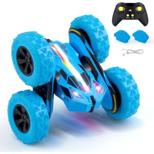 imageThreeking Remote Control Car RC Cars Toys for Boys Girls Ages 612 Upgraded USBC Modular Batteries 4WD Stunt Car with Breathing Soft Lights DoubleSided Driving ampamp 360 Flips Presents Gifts BlueUpblue