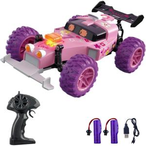 imageGoBang RC Racing Car Toy 118 High Speed Remote Control Cars with LED Lights All Terrain Off Road Indoor Outdoor Toys Gifts Presents for Kids Girls Ages 6 Pink